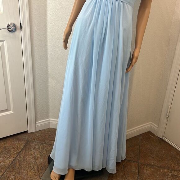 JJ’S House Formal Womans Dress Blue Scoop Neck Flutter Sleeve Maxi Sheer Lined - Picture 4 of 11